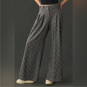 Maeve Black and Gray Plaid Wide-Leg Pants